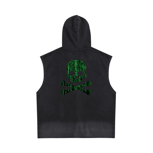 Matrix Skull Sleeveless Zip-Up Hoodie
